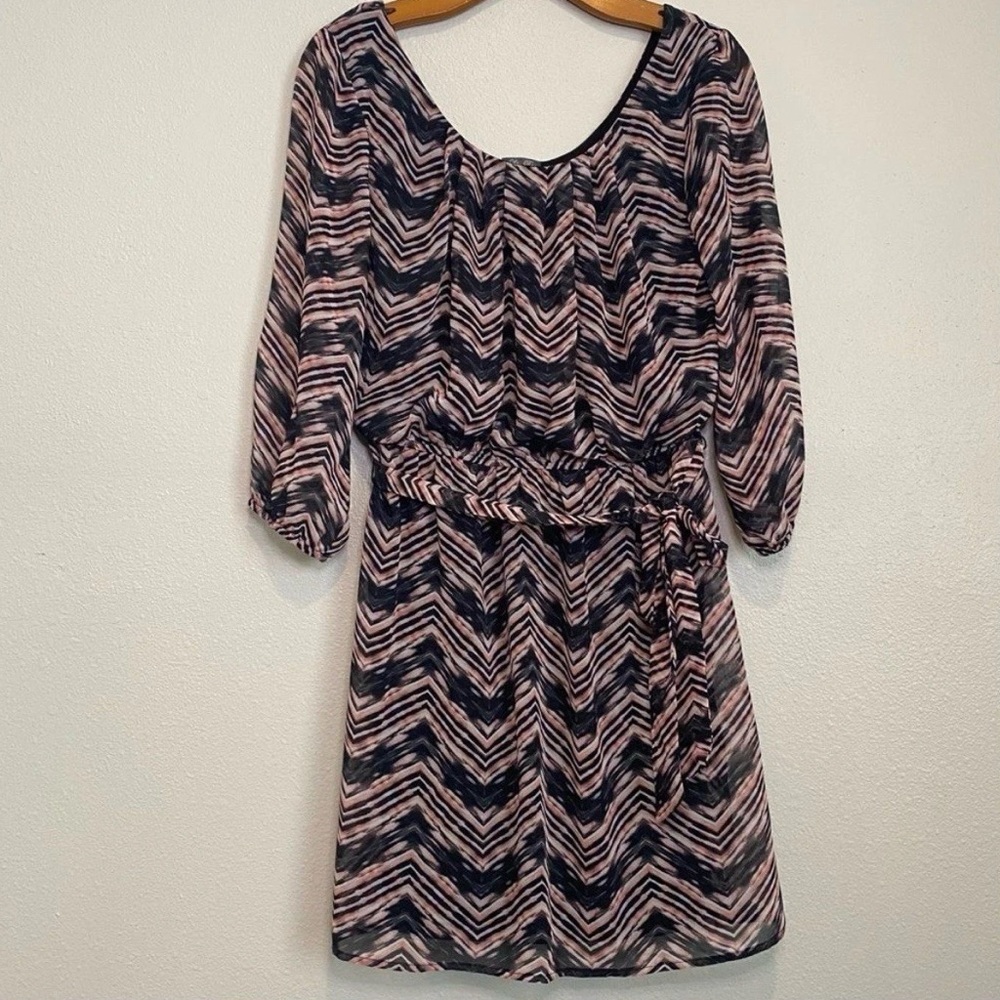 Lily Rose Black and Pink Chevron Dress with Bishop Sleeves